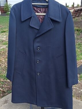 Vintage Allweather Crownwear Navy Single-Breasted Coat Size 38